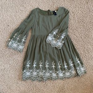 Hunter Green Dress with Ivory Lace Trim